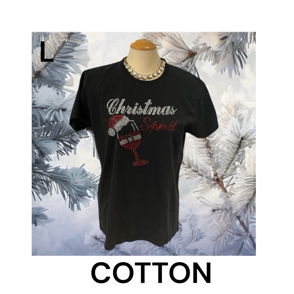 'Christmas Spirit 'Tee Shirt Size Large Bling 100% Cotton **READ - Picture 4 of 10